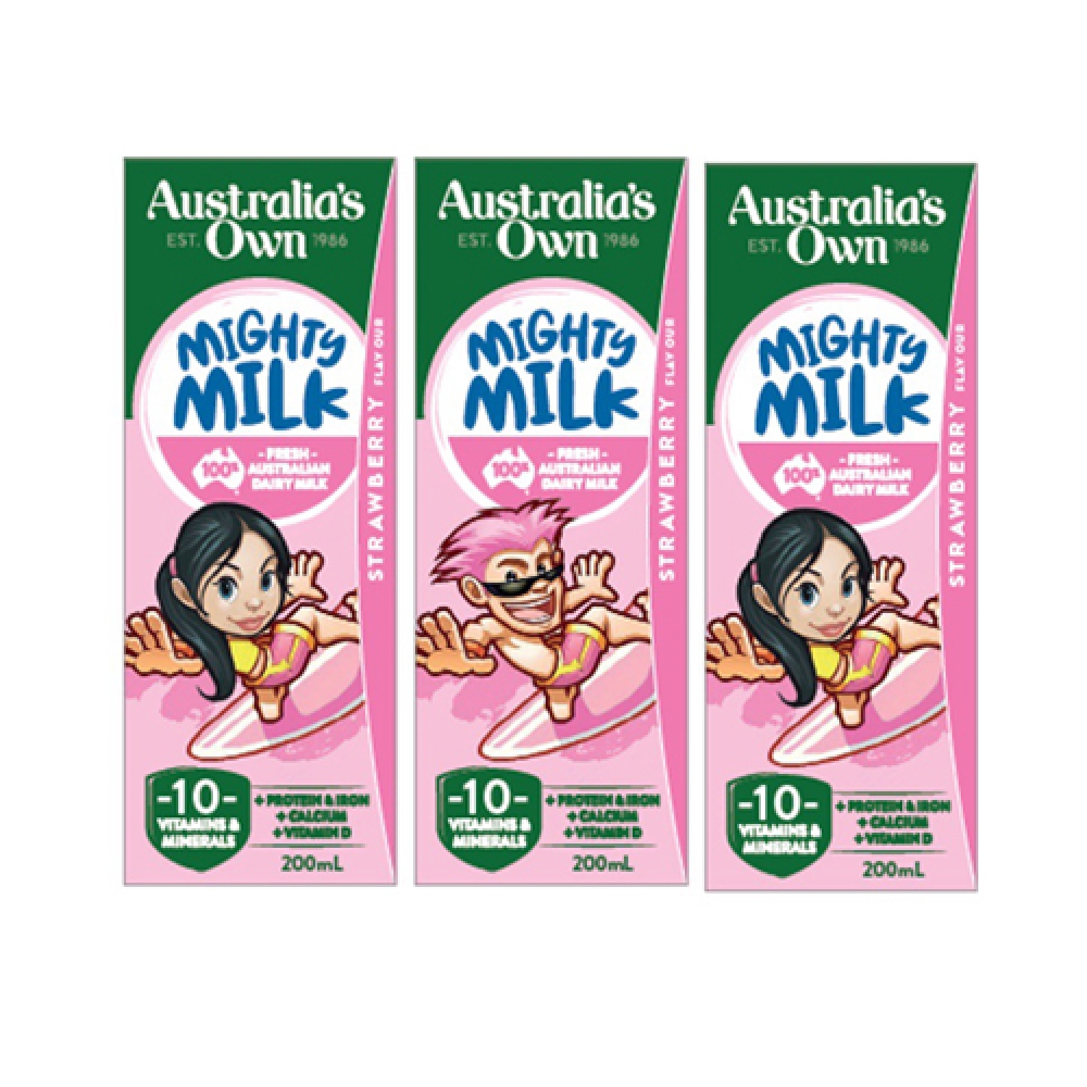 Sữa tươi Australia's Own Mighty Milk vị Dâu hộp 200mL